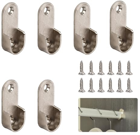 Wisebom Supporti Terminali Ovali per Guardaroba, 6 Pz Lega Zinco Staffa Staffa Tenda Doccia Bastone Armadio Appendiabiti Staffa con Viti per Armadio Guardaroba