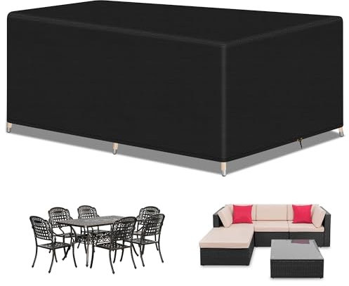RICHIE Garden Furniture Covers Waterproof Garden Outdoor Table Cover 270x180x90cm, Heavy Duty 600D Oxford PU Coating for Furniture Sets Patio Table Cover Black