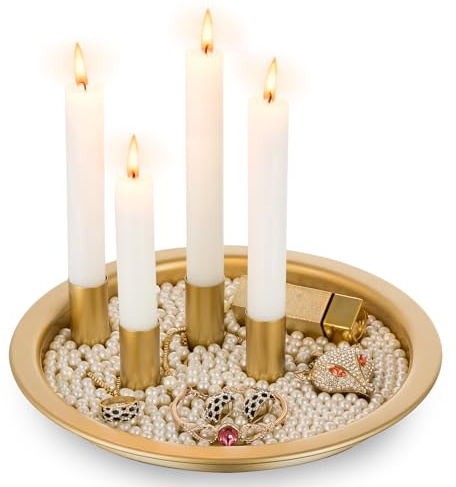 Sziqiqi Magnetische Kerzenhalter für 4 Stabkerzen: Gold Adventskranz Metall Kerzenhalter Modern Kerzentablett - 25cm Advent Kerzenständer Deko Tablett Rund Tisch Kranz für Weihnachtsdeko