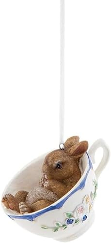 Hase klein Kaninchen in Tasse liegend Polyresin Osterhase Osterdeko Fensterdeko Frühling Ostern