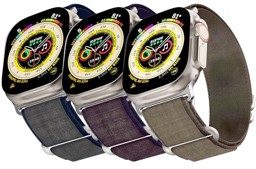 3 Stück Alpine Loop Kompatibel mit Apple Watch Armband 45mm 44mm 49mm 42mm für Damen Herren, Nylon Sport Loop Geflochten Sportarmband für iWatch Ultra SE Series 9 8 7 6 5 4 3 2 1
