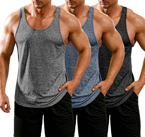 COOFANDY Sport Unterhemd Herren 3er Pack Ärmellose Tank Top Herren Gym Unterhemden Männer Tanktops Fitness Workout Muskelshirts Schwarz/Dunkelblau/Grau M