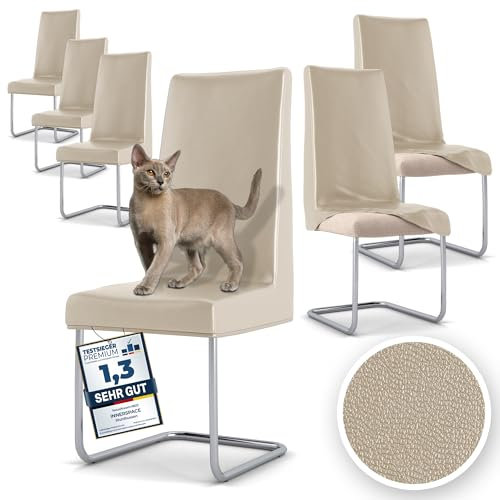 Innerspace Stuhlhussen 6er Set in Beige | Blickdichte, Wasserabweisende, Elastische Stuhlbezüge für Kinder & Haustiere | Stuhl Überzüge für Schwingstühle/Freischwinger – Jetzt Set wählen!