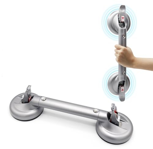 skmeditec Haltegriffe für Senioren 43cm, Haltegriff Dusche ohne Bohren, MAX 269 Pfund abnehmbare Duschgriff mit Saugnapf, Badewannengriff mit Saugwarnung für Behinderte und ältere Menschen (17in)
