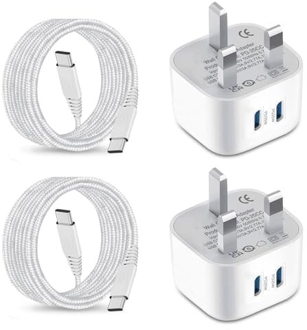 2Pack 25W Super Fast Charger Plug with Cable for Samsung Galaxy A55 A16 A56 5G/A35 A15 A25 A05S S24 Plus/S24 Ultra/S23 FE/S22/A54 A53 A23 A33 A34 A14 S21,iPhone 15 Pro 2-Port USB C Charging Adapter
