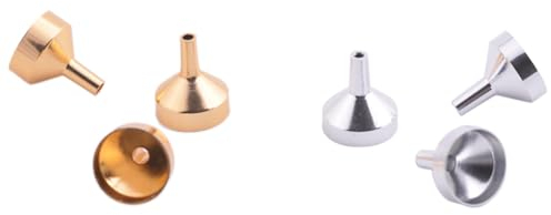 Bekecidi 6 Embudos Pequeños de Metal Mini Embudos, Embudo de Petaca Embudo de Cocina Pequeño Multiusos para Transferir Polvo Líquido Aceites de Cocina Polvo Café Té Mermelada, 2,5cm (Oro, Plata)