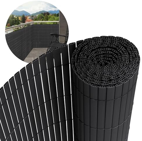 ECD Germany PVC Sichtschutzmatte 90x500 cm, Anthrazit, Sichtschutzzaun 3-Gewicht-Verstärkung, UV-beständig, Wasserdicht, Windschutz Balkonverkleidung Zaunblende Sichtschutz für Garten Balkon Terrasse