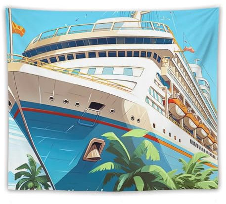 DELIBEST Fantasy Ocean Scenery Tapisserie Ozeanschiff Tapisserie Kreuzfahrtschiff Tapisserie Wandkunst für Schlafzimmer Wohnzimmer Dekor 127 x 152,4 cm