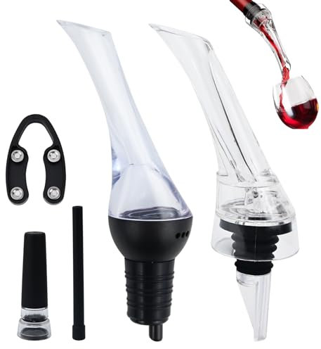 2 PCS Wine Aerator, Washable Decanter Pourer Aerate Wine with Vacuum Wine Stopper, Bottle Speed Pourers with a Cutting Knife, Reusable Wine Accessories for Home Restaurant Bar