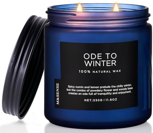 M&SENSE Lavendel & Sandelholz Duftkerze 330g natürliche ungiftige Sojawachskerze bis zu 70 Std. Brenndauer Herbstdüfte 2 Baumwolldochte Winterkerze Geschenk für Zuhause Ode to Winter Scented Candle