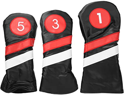 Lufodon Copri aste da golf per n. 1,3,5 Set Copri aste in legno da golf Copri testa Materiale impermeabile PU Rial Proteggi la testa della mazza (negro)