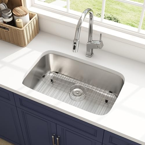 Quikore Fregadero de cocina curvo espacioso de un solo tazón de montaje inferior de 76 cm