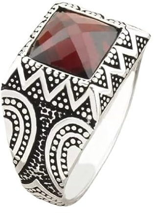 Siegelring 925 Sterling Silber Herrenring mit rot quadratischem Zirkonia Stein elegant Silberring Herren Ring 925er Sterlingsilber Geschenkidee Geburtstag Vatertag mit Schachtel (72 (22,9 mm Ø))