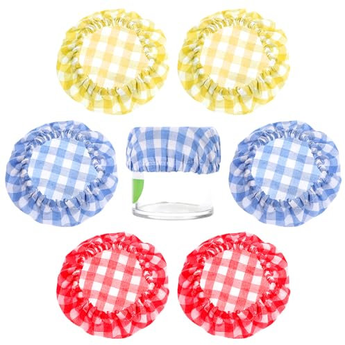 6 PCS Sourdough Starter Jar Cover Cloth, Reusable Jar Cloth Covers for Sourdough, Elastic Clothes Bowl Covers for Sour dough Bread Baking Suoolies for 3-4 Inch Jars