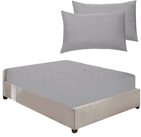 100% Brushed Cotton Flannelette 40CM/16 Extra Deep Fitted Sheets in 12 Colours (Silver, Super King + Pillowcase Pair)