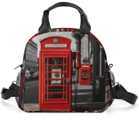 NUYFVG Lunch Box England UK Retro London Telephone Lunch Bag for Men Women Small Leakproof Cooler Reusable High Capacity Lunch Tote