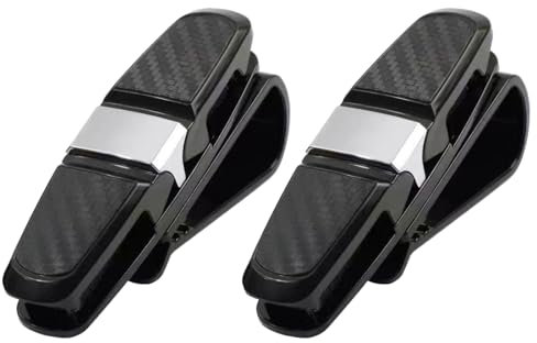 Glasses Holder for Car Sun Visor Sunglasses with Card Clip Pack of 2 Black