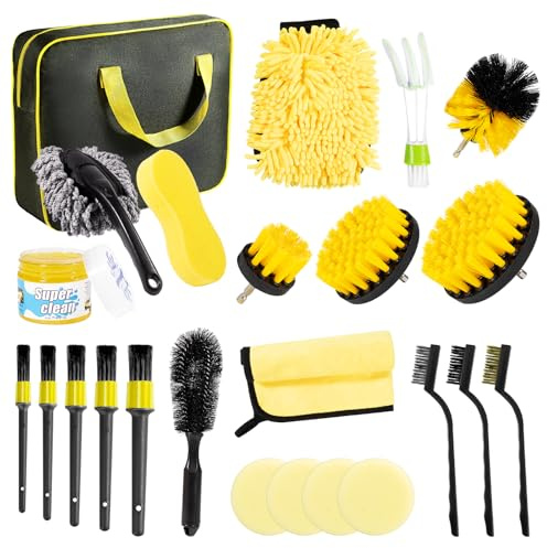 Carehabi Auto Reinigungsset 24PCS Autopflege Set Auto Reinigungsset Innenraum Aussen Auto Putz Set mit Autowaschbürste Detailing Pinsel Felgenbürste für Motor Auto Trucks