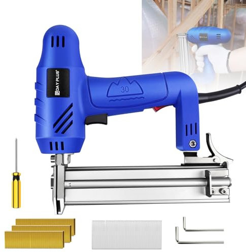 Electric Nail Gun & Staple Gun Combo – 2-in-1 Heavy Duty Brad Nailer for Wood, Upholstery, Carpets – 60 Nails/Min, Ergonomic Design, Includes 100 Nails & 300 Staples for Home Improvement