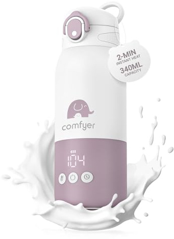 Comfyer BW01 Portable Bottle Warmer on The Go for Baby, Dual Heating Modes for Breast Milk & Water, Fast Heating and Long Battery Life 12000 mAh, 340 ml Capacity, for Car and Plane Travel