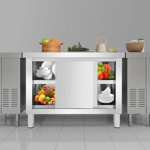GIDRLL Edelstahl Schrank mit Schiebetüren, Outdoor Küche Edelstahl Tisch Gastro, Freistehender Arbeitsschrank Küchenarbeitstisch für Restaurant, Garage und Küche (100 * 60 * 80cm)