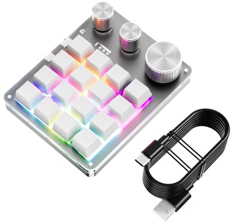 Docooler Customizable Programming Keyboard USB Wired + BT + 2.4G Gaming Keypad with 16 Keys 3 Knobs (Weiß)