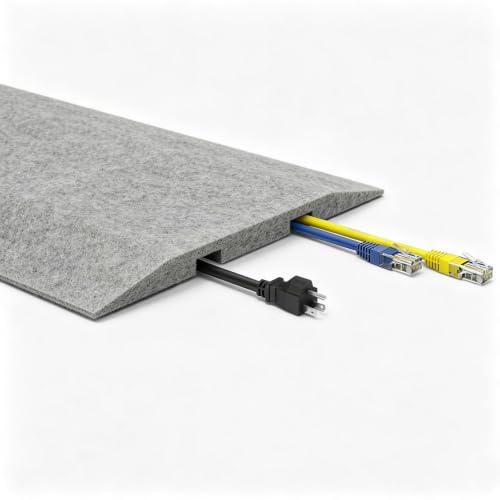 PUNCIA 160cm Floor Cable Tidy Cover Felt Cable Trunking with 2 Channels | Low Profile Wire Hider for Carpet, 160cm Cable Management Strip with Velcro and 3M Tape for Office Exhibition Home Safety
