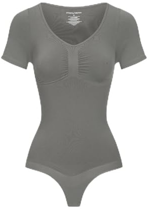 CFab Shapewear Damen Bauchweg Kurzarm Body String mit festem Halt | Body Shaper Damen mit T Shirt Ärmeln weichem Stretch und String Schnitt für glatte Looks unter engen Kleidern Hosen Jumpsuits