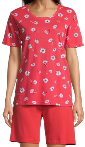 hajo Premium Cotton Damen Schlafanzug Set – Kurzarm T-Shirt mit Blumenmuster & Kurze Hose – Atmungsaktives, weiches Material aus Baumwolle & Modal – Leichtes Sommer-Design für entspannte Nächte