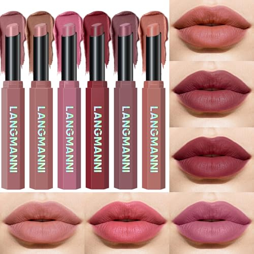 6PCS Matte Lipstick Set for Women, Waterproof & Smudge-Proof Lip Makeup Kit, Long Lasting Velvet Finish Nude Pink Red Lip Colour Collection Gift Set (Set A)