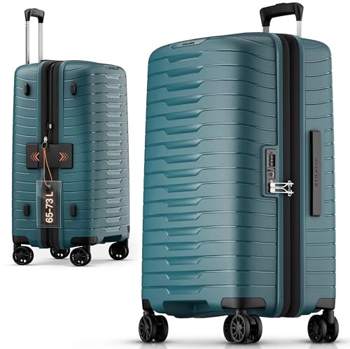 Stratic NOVIUM Hartschalenkoffer – Trolley mit 4 Rollen, TSA-Zahlenschloss, erweiterbar, aus Polypropylen, Innenfutter aus recyceltem PET, ohne Fronttasche,Größe M, Petrol