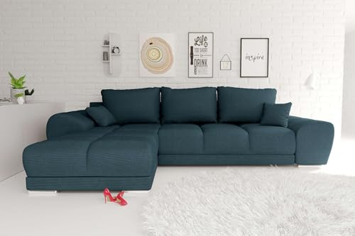 99rooms Antalya Ecksofa Polsterecke Eckcouch Cordstoff POSO Blau, mit Ottomane Links, mit Schlaffunktion