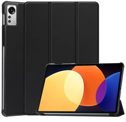 Techsuit für Xiaomi Pad 5 Pro 12.4 Hülle mit 360 Schutz, Verstellbarem Ständer, Mikrofaser Innenfutter, Schlankem Design, Anti Fingerabdruck, FoldPro Series, PU Leder, Schwarz