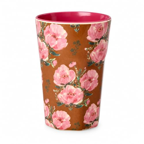 ReWu RICE großer Melaminbecher 400 ml Fiesta Rose | hoher Becher mit floralem Rosenmuster, BPA-frei, spülmaschinenfest