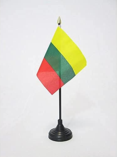 AZ FLAG - Tischflagge Litauen - 15x10 cm Goldene Splitze - Litauische Tischfahne 10 x 15 Cm - Flaggen