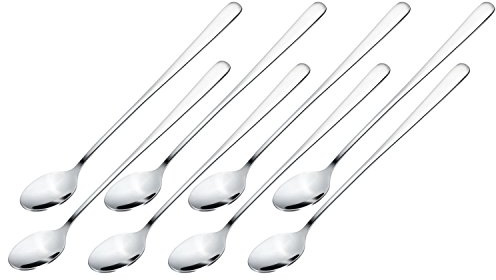 HaoHan Lange Löffel, Latte Macchiato Löffel, 8-Teilig (Verdickt, Fein Poliert), Longdrinklöffel Edelstahl, Rostfrei Poliert 21CM