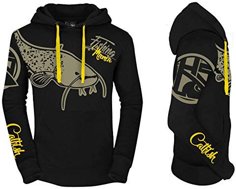 HOTSPOT DESIGN Fishing Mania Catfish, XL, SW-Gelb, Hoodie, 010300504