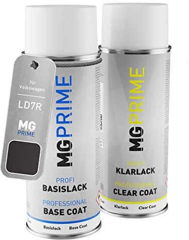 MG PRIME Autolack Sprühdosen Set für Volkswagen VW LD7R / D7R / U5 Pepper Grey Metallic Basislack Klarlack Spraydose 400ml