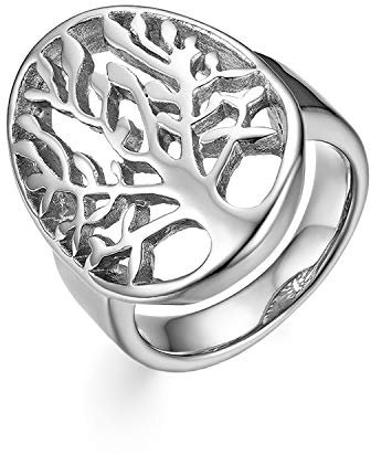 Oidea Bague pour homme et femme en acier inoxydable pour fiançailles, Arbre de Vie ajouré argent, taille au choix