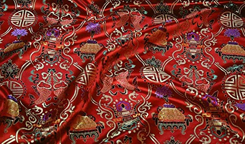 Fabrics-City ROT Asia Zeichen (SYMBOLEN) - China Satin Jacquard 180CM Stoff Stoffe, 5070 (Rot)
