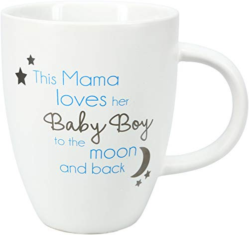 Pavilion Gift Company 61171 This Mama Loves Her Baby Boy to The Moon and Back Back-20oz New Mom Coffee Cup Mug, Stoneware, White