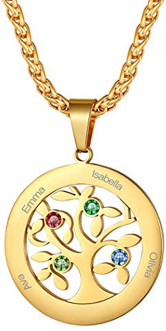 Suplight Collar Árbolde la Vida Personalizado Colgante el Árbol de la Vida con Piedras Collar Arbol de la Vida Mujer Oro