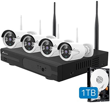 Nivian Kit de Cámaras de Vigilancia WiFi 2K con Grabador 4CH y 4 Cámaras Exterior Impermeables IP66,Visión Nocturna, Detección de Movimiento, Fácil Instalación Sin Cables, Notificaciones en App