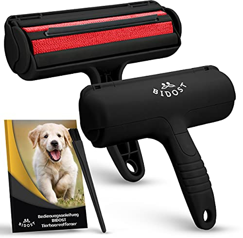 BIDOST Tierhaarentferner & Wiederverwendbare Fusselrolle für Tierhaare - Perfekt zum Entfernen von Katzen- & Hundehaaren - Wunderbürste für Teppich, Sofa, Kratzbaum und Bett - schwarz rot