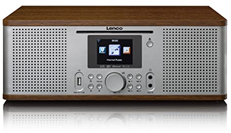 Lenco DIR-270 Internetradio mit DAB+ - CD/MP3-Player - Bluetooth - Spotify Connect - Wi-Fi - 2,8“ Farbdisplay - AUX - Weckfunktion - 2 x 10 Watt RMS - Fernbedienung - Holz/Silber
