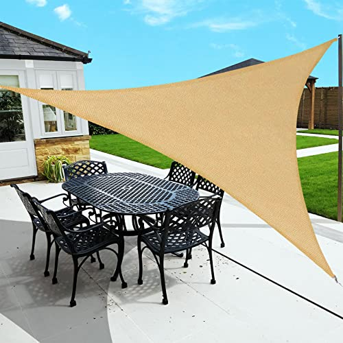 Sunnylaxx 3x3x3m Sabbia Tenda a Vela Triangolare Vela Ombreggiante, 185G HDPE Vele Parasole Protezione UV 95%,per Esterno, Giardino e Terrazza, Piscina