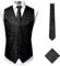 PARKLEES Klassische Herren-Weste, 3-teilig, Paisleymuster, Krawatte, Einstecktuch, Set, Hochzeit, Abschlussball, Party, Weste für Anzug oder Smoking, Schwarz , 3XL