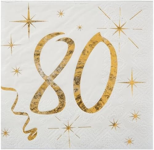 Geburtstags-Servietten 80. Geburtstag Servietten Gold – 3-lagige Cocktailservietten 25×25 cm – 20 Stück – Party Deko für Mann & Frau – Tischdeko 80 Jahre – Elegant & Einweg (80. Geburtstag)