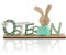 com-four® Deko Aufsteller für Ostern - Schriftzug mit Osterhasen - Osterdeko zum Hinstellen - Osterdekoration aus Holz und Glöckchen