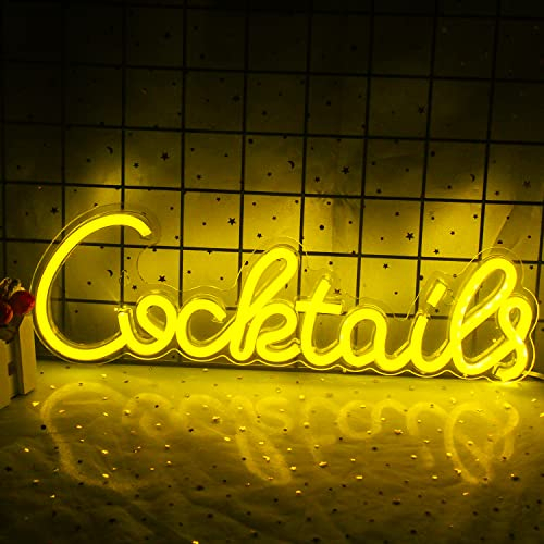Wanxing Cocktails Neon Sign Cocktails Neon Bar Sign Martini Cocktail Neon Wandleuchte Bar Licht für Pub, Bierbar, Café Shop, Man Cave (Lemon Yellow)